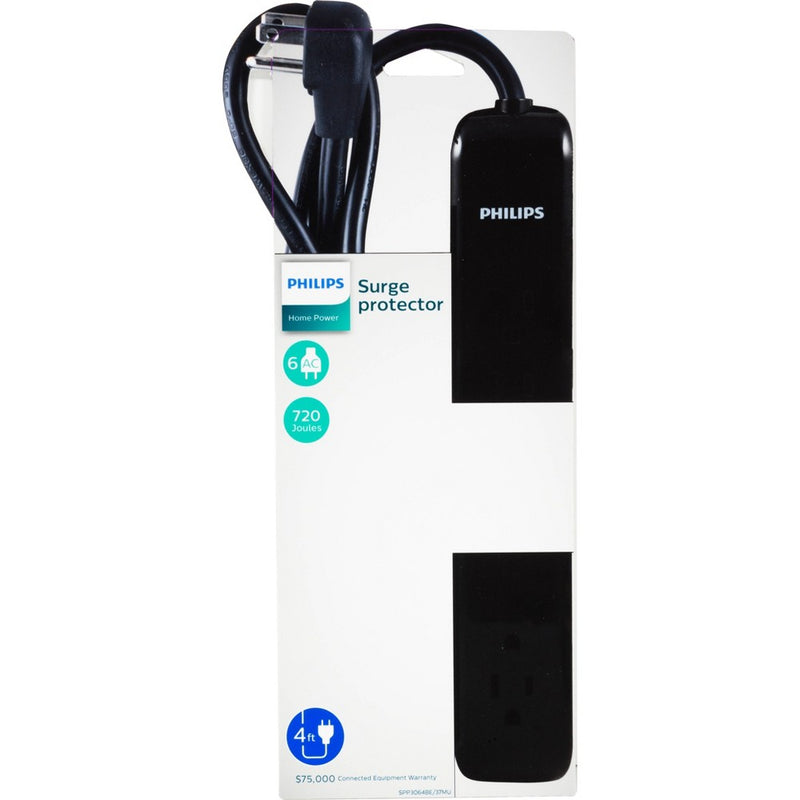Philips 6-Outlet Surge Protector with 4' Cord - Black