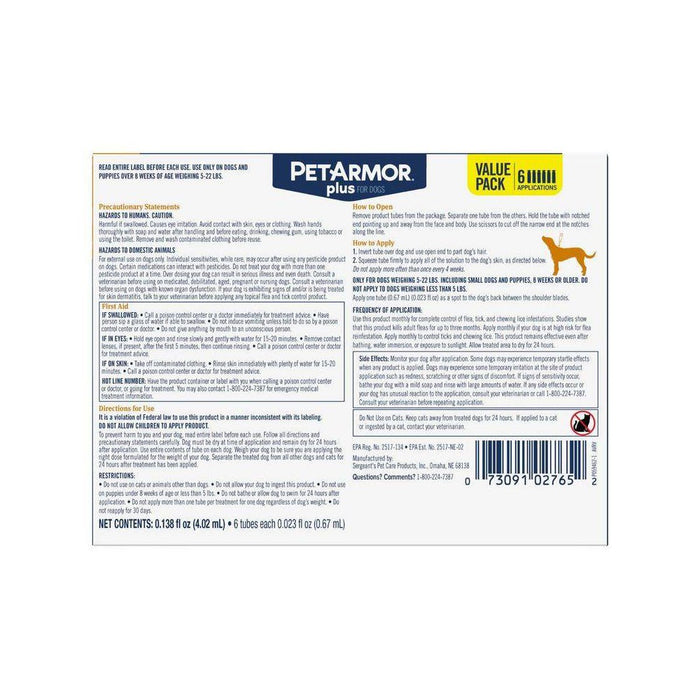PetArmor Plus Flea and Tick Topical Treatment for Dogs - 4-22lbs -6 Month Supply