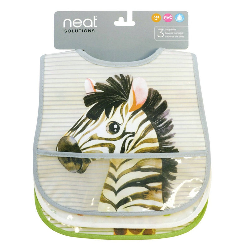 Neat Solutions Toddler Bib Set Peva/Knit Terry - Neutral Safari - 3pk