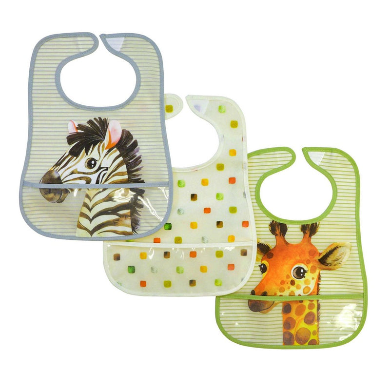 Neat Solutions Toddler Bib Set Peva/Knit Terry - Neutral Safari - 3pk