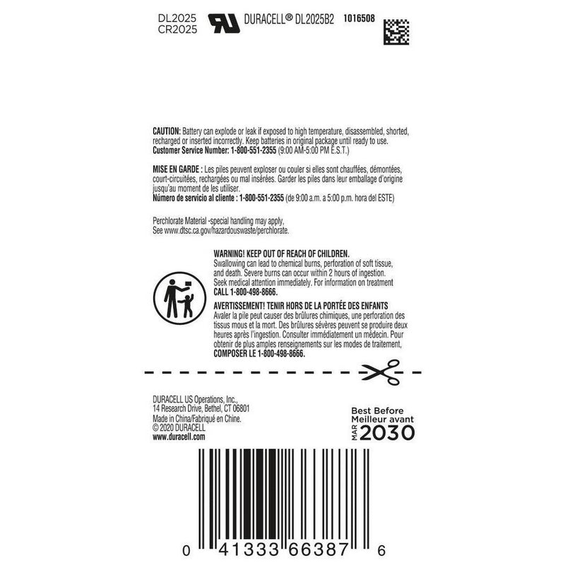 Duracell 2025 Batteries Lithium Coin Button - 2 Pack - *NEW & SEALED*