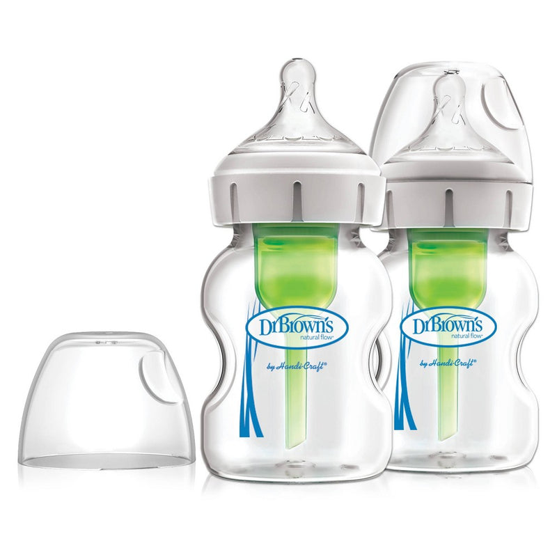Dr. Brown's Options+ Wide-Neck Anti-Colic Glass Baby Bottle - 5oz/2pk