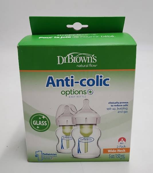 Dr. Brown's Options+ Wide-Neck Anti-Colic Glass Baby Bottle - 5oz/2pk