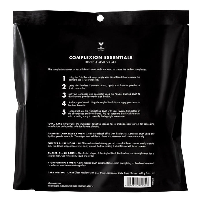 e.l.f. Complexion Essentials Kit - Brush & Sponge Set (4 Brushes & Face Sponge)