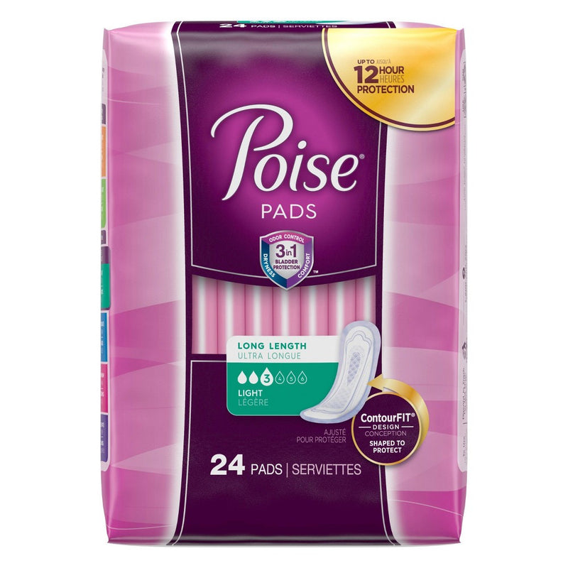 Poise Incontinence Fragrance Free Pads -  Light Absorbency -  Long Length -  24ct