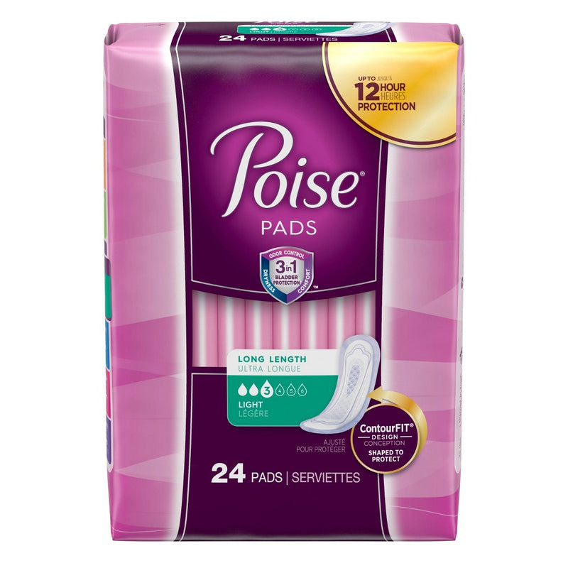 Poise Incontinence Fragrance Free Pads -  Light Absorbency -  Long Length -  24ct