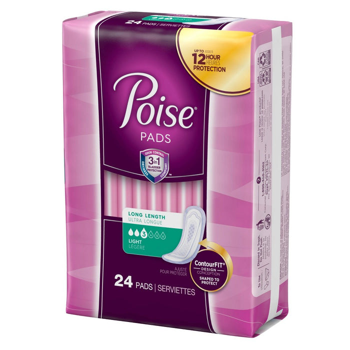 Poise Incontinence Fragrance Free Pads -  Light Absorbency -  Long Length -  24ct
