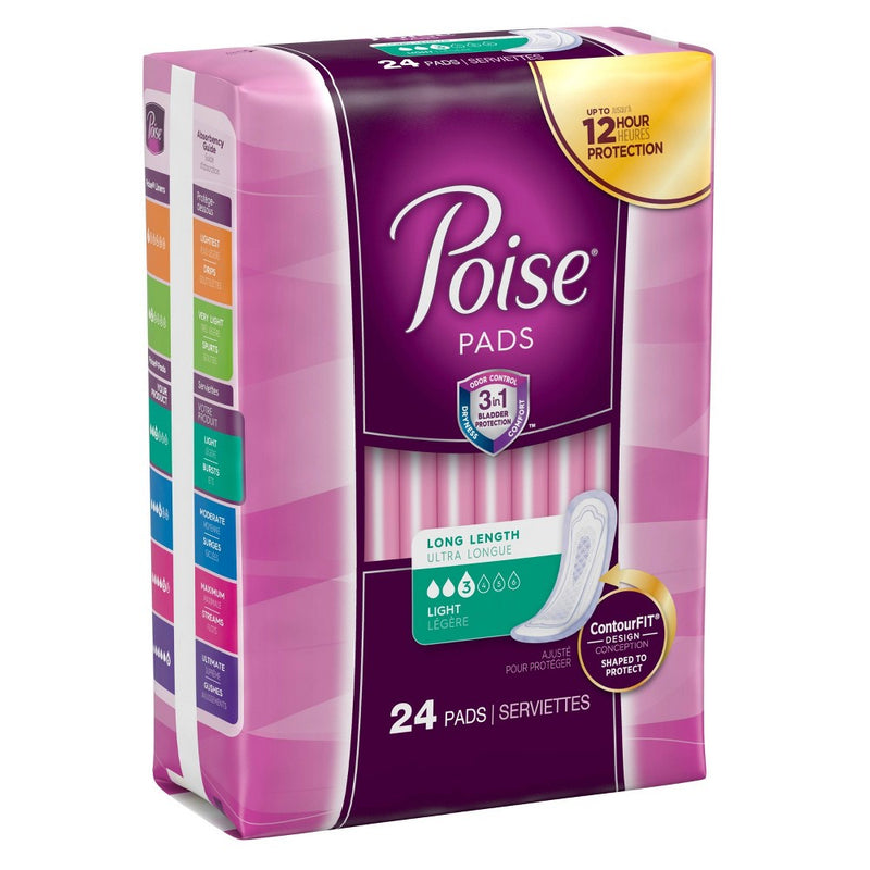 Poise Incontinence Fragrance Free Pads -  Light Absorbency -  Long Length -  24ct
