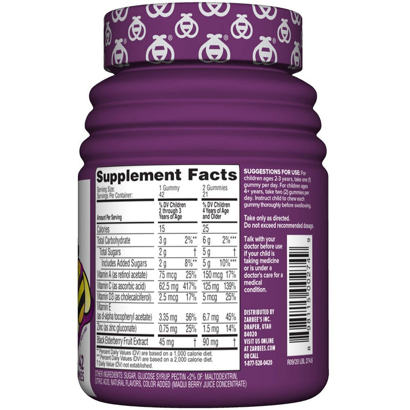 Zarbee's Naturals Children's Elderberry Immune Support Gummies - Natural Berry - 42ct