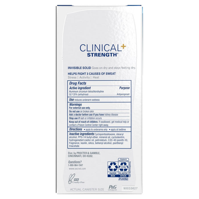 Secret Clinical Strength Invisible Solid Antiperspirant and Deodorant for Women - Clean Lavender - 2.6oz