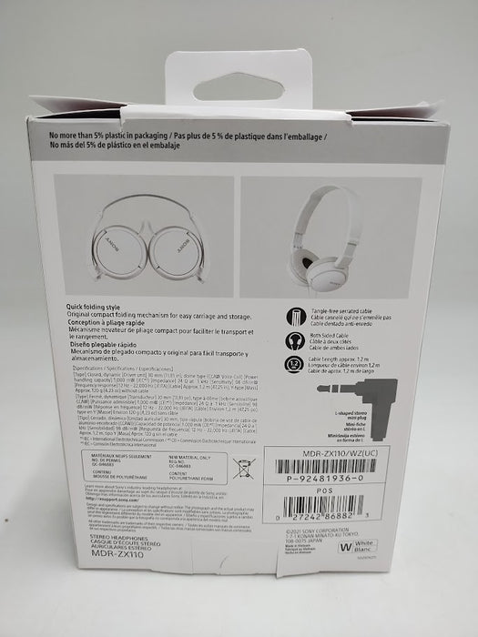 Sony ZX Series Wired On Ear Headphones - White (MDR-ZX110) SEE DETAILS