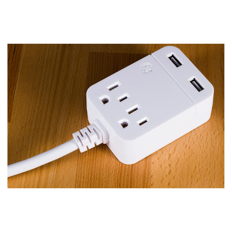 General Electric 12' 2.4A 2 USB 2 Outlets Surge Extension Cord White - SEE DETAILS