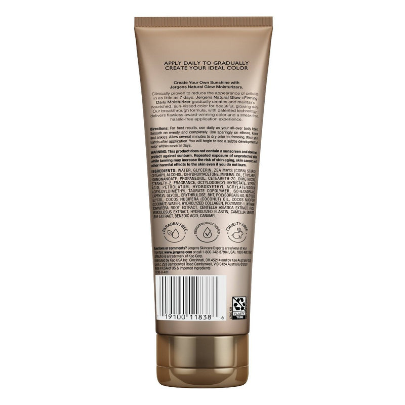 Jergens Natural Glow Firming Daily Moisturizer, Self Tanner Lotion, Medium To Tan Sunless Tanner - 7.5 fl oz