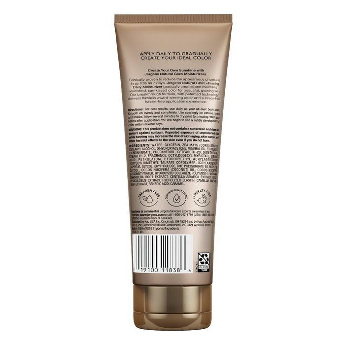 Jergens Natural Glow Firming Daily Moisturizer, Self Tanner Lotion, Medium To Tan Sunless Tanner - 7.5 fl oz
