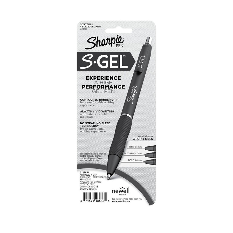 Sharpie S-Gel 4pk Gel Pens White Barrel 0.7mm Medium Tip Black