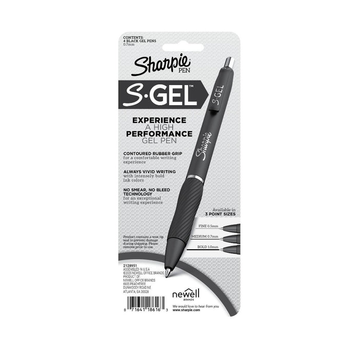 Sharpie S-Gel 4pk Gel Pens White Barrel 0.7mm Medium Tip Black