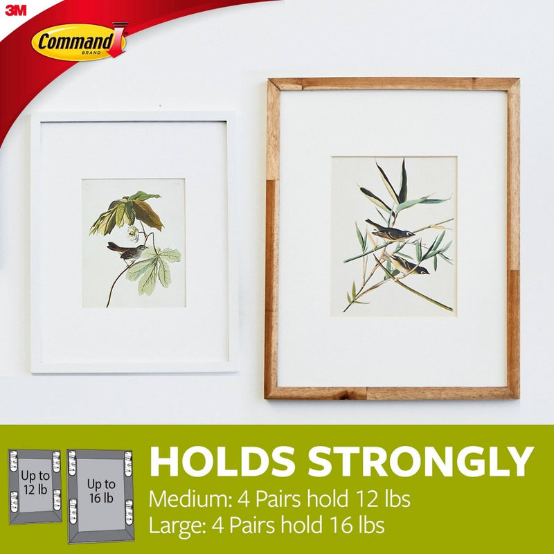 Command 12 Sets of Medium/16 Sets of Large Sized Picture Hanging Strips Mega White