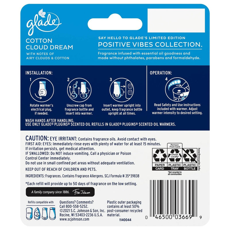 Glade PlugIns Scented Oil Air Freshener Refills - Cotton Cloud Dream - 2ct/1.34oz