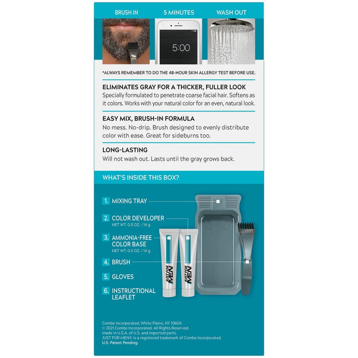 JUst For Men Mustache & Beard Brush-In Color Gel, Medium Brown M-35