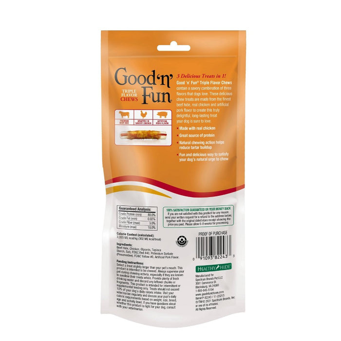 Good 'n' Fun Large Triple Flavored Pork, Beef and Chicken Wrapped Roll Rawhide Dog Treats - 2ct