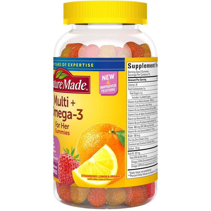 Nature Made Women's Multivitamin + Omega-3 Gummies - Strawberry, Lemon & Orange - 150ct
