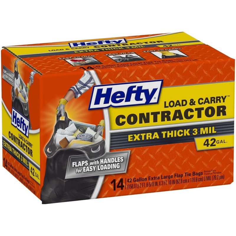 Hefty Contractor Load & Carry Extra Large Flap Tie Trash Bags - 42 Gallon - 14ct