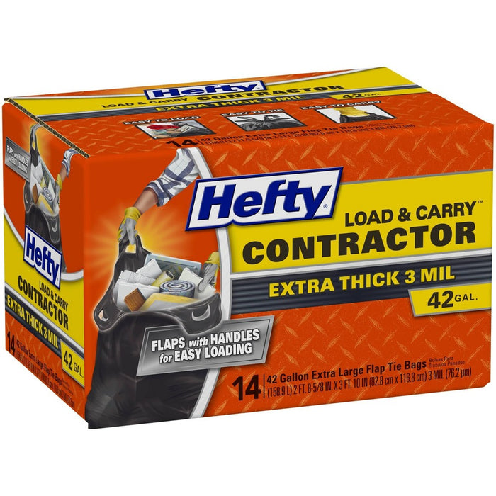 Hefty Contractor Load & Carry Extra Large Flap Tie Trash Bags - 42 Gallon - 14ct