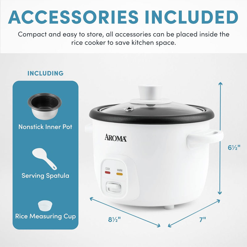 Aroma 4 Cup Pot Style Rice Cooker - White