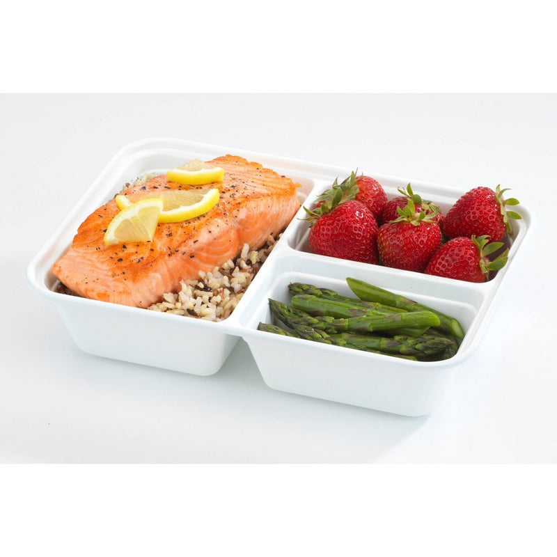 GoodCook Meal Prep 3 Compartment Rectangle White Containers + Lids - 10ct