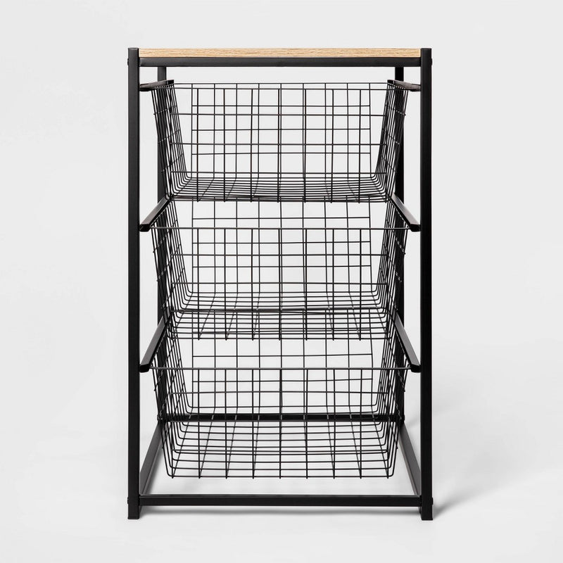 3 Drawer Organizer Black Metal with Natural Wood - Brightroom™+ (LOCAL PICKUP ONLY)