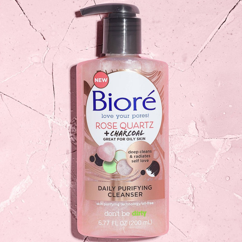 Biore Daily Purifying Cleanser, Oil Free Face Wash, Dermatologist Tested Rose Quartz + Charcoal - 6.77 fl oz
