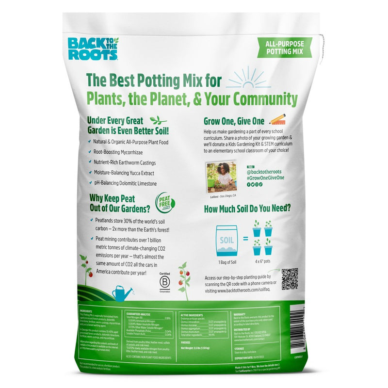 Back to the Roots Peat Free Natural & Organic Potting Soil Mix 6qt