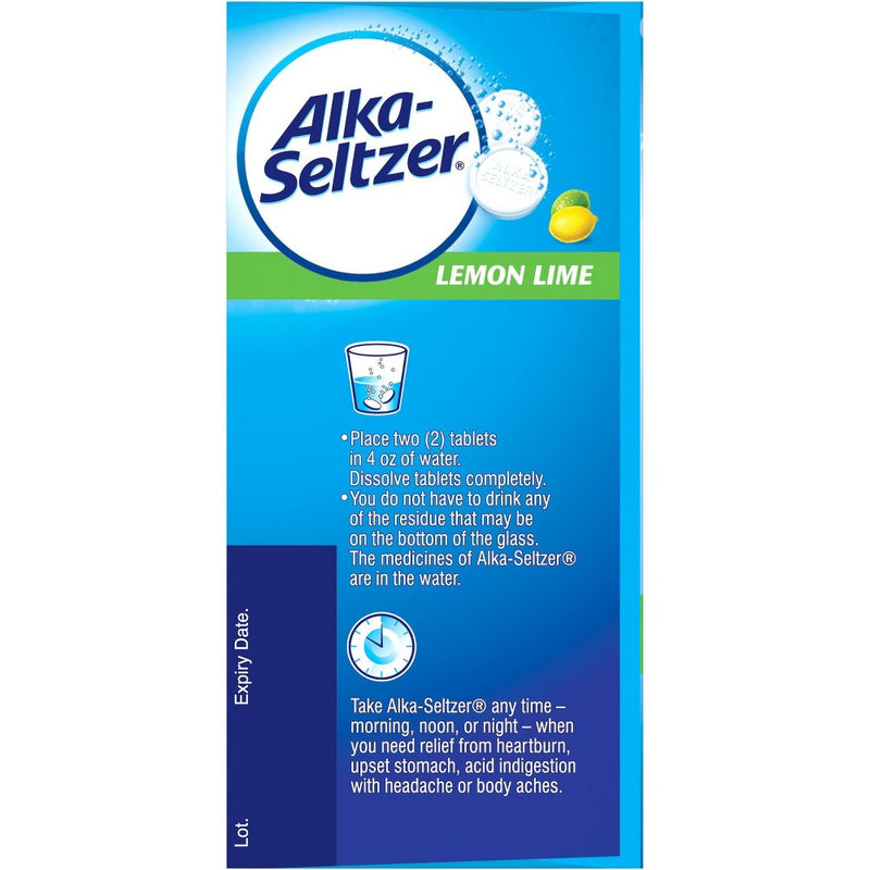 Alka-Seltzer Antacid & Pain Relief Lemon Lime Tablets -Aspirin (NSAID)-36ct