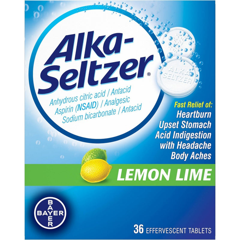 Alka-Seltzer Antacid & Pain Relief Lemon Lime Tablets -Aspirin (NSAID)-36ct