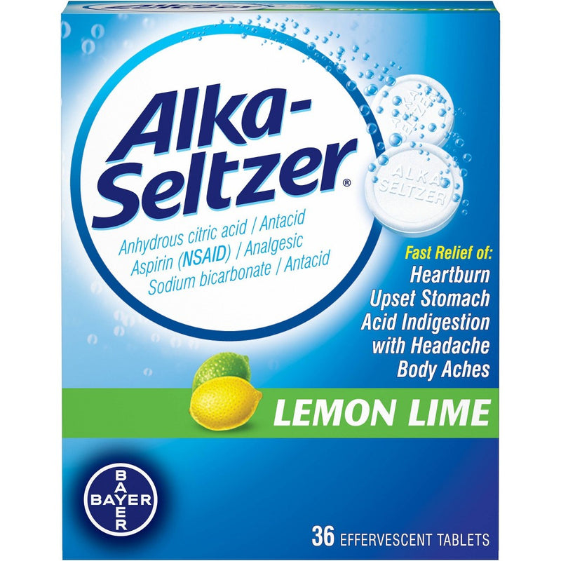 Alka-Seltzer Antacid & Pain Relief Lemon Lime Tablets -Aspirin (NSAID)-36ct