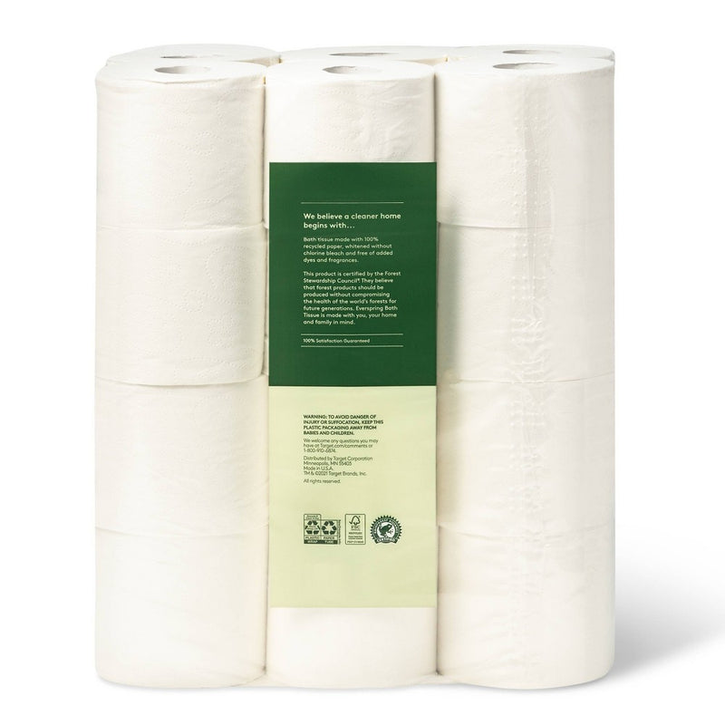 100% Recycled Toilet Paper Rolls - 24ct - Everspring™