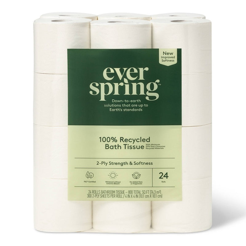 100% Recycled Toilet Paper Rolls - 24ct - Everspring™