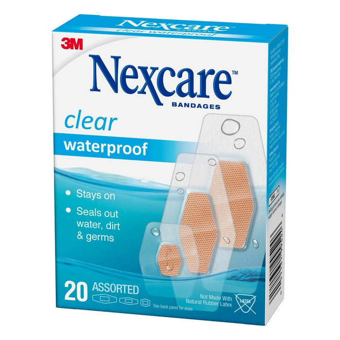 Nexcare Waterproof Bandages, Clear, Assorted 20 ct