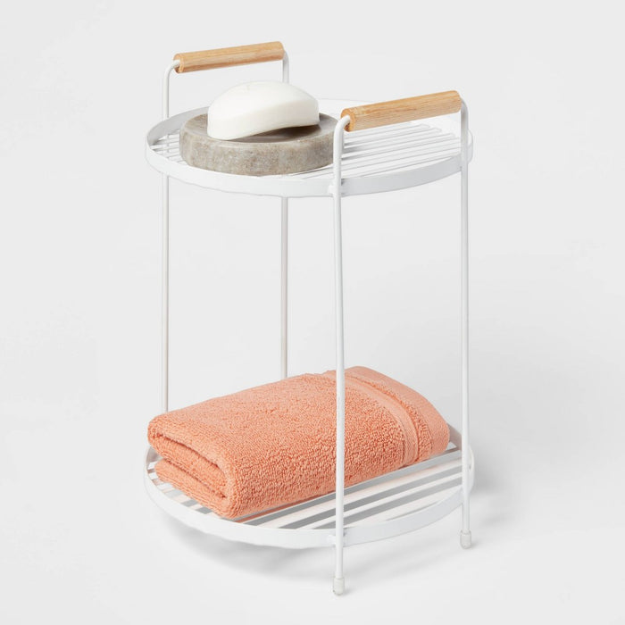 Round Vanity Organizer with Wood Handles Matte White - Brightroom™