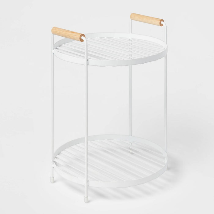 Round Vanity Organizer with Wood Handles Matte White - Brightroom™