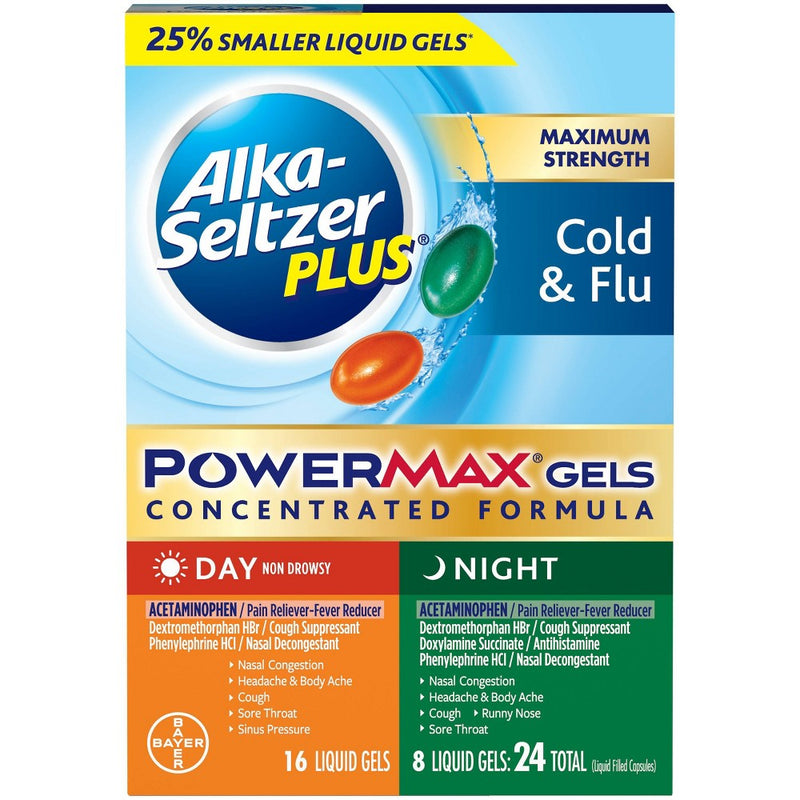 Alka-Seltzer Plus PowerMax Day/Night Cough, Cold & Flu Liquid Gels EXP 01/2026