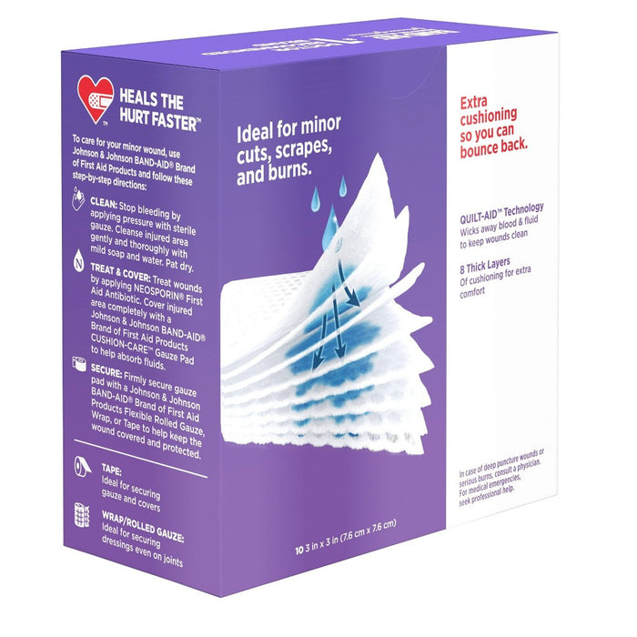 Band-Aid Brand Cushion Care Gauze Pads, Medium, 3 in x 3 in - 10 ct