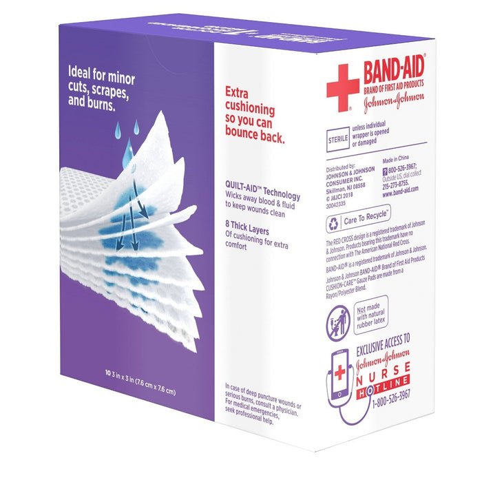 Band-Aid Brand Cushion Care Gauze Pads, Medium, 3 in x 3 in - 10 ct