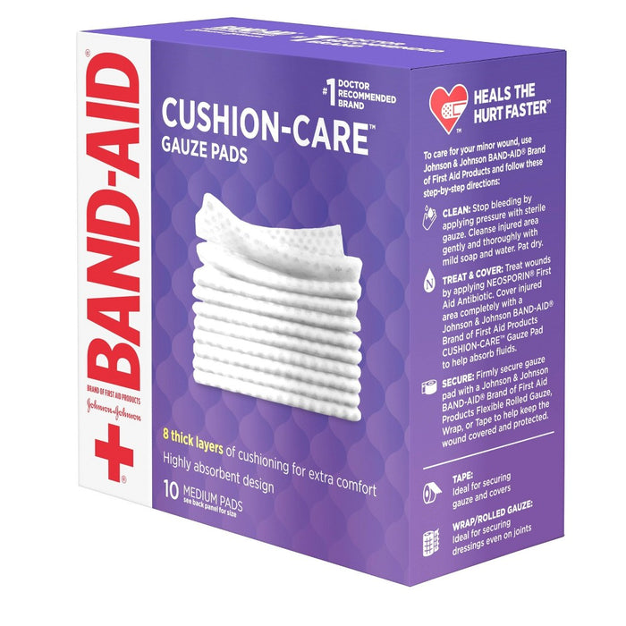 Band-Aid Brand Cushion Care Gauze Pads, Medium, 3 in x 3 in - 10 ct