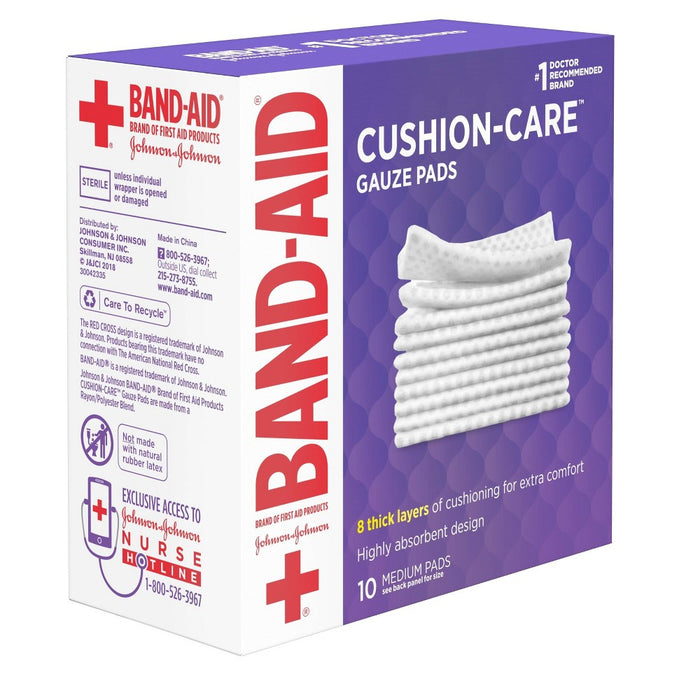 Band-Aid Brand Cushion Care Gauze Pads, Medium, 3 in x 3 in - 10 ct