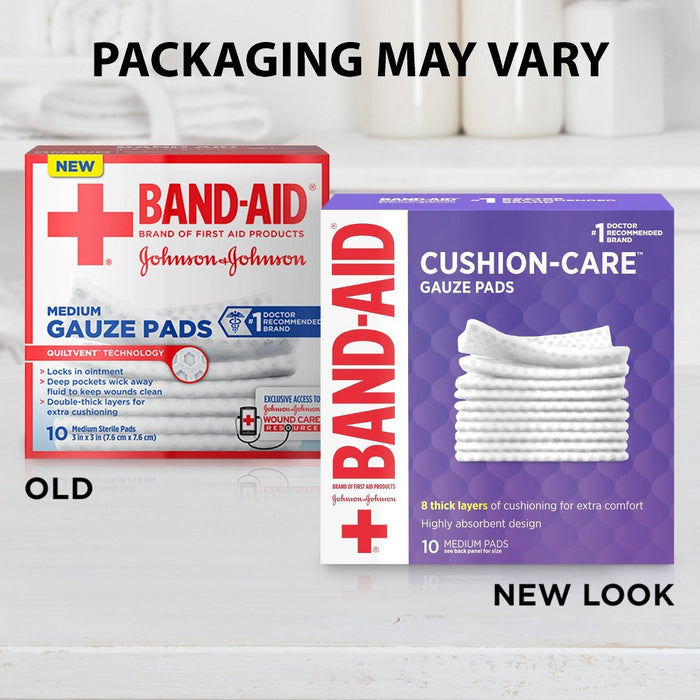 Band-Aid Brand Cushion Care Gauze Pads, Medium, 3 in x 3 in - 10 ct