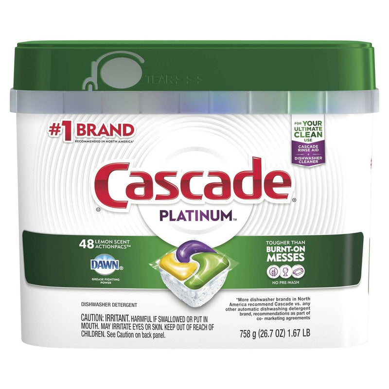 Cascade Platinum ActionPacs Dishwasher Detergent - Lemon Scent - 48ct