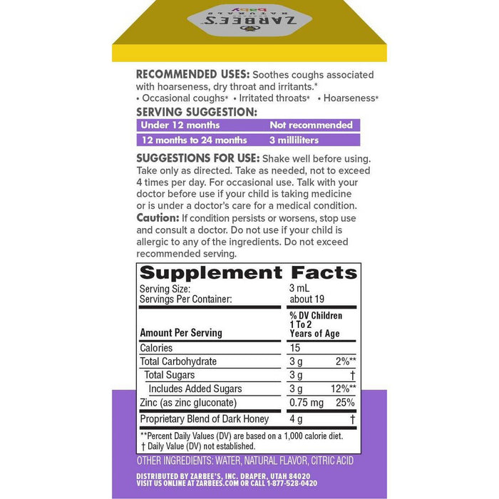 Zarbee's Naturals Baby Cough + Immune Liquid with Honey - Cherry - 2 fl oz