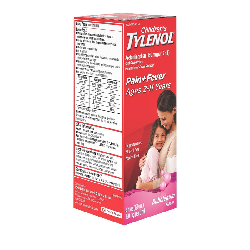 Children's Tylenol Pain + Fever Relief Liquid - Acetaminophen - Bubble Gum - 4 fl oz EXP: 01/2027