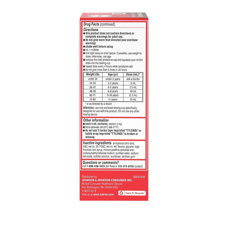 Children's Tylenol Pain + Fever Relief Liquid - Acetaminophen - Bubble Gum - 4 fl oz EXP: 01/2027